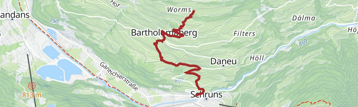 Route map: Bergknappenweg Bartholomäberg